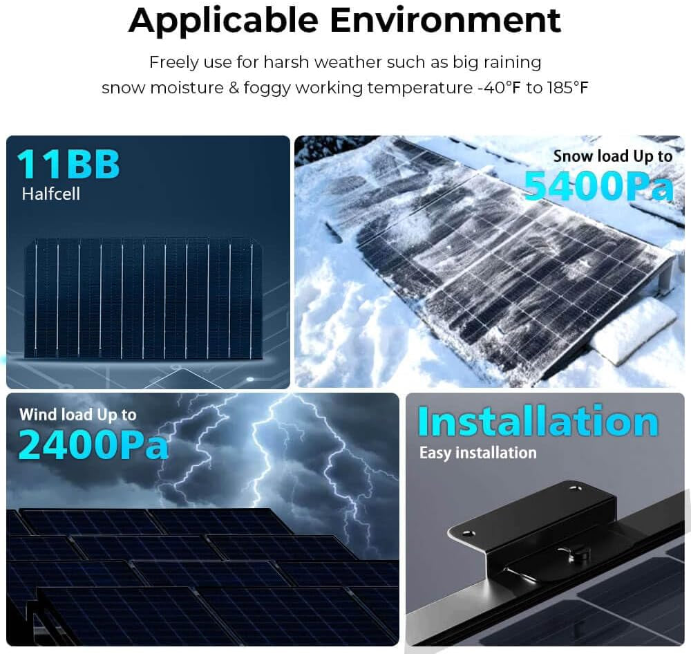 SUNGOLDPOWER 10PCS 500 Watt Monocrystalline Solar Panel 11BB Grade a Cell,Black,High Efficiency,Ip68 Waterproof for Rv,Home,Farms,Parking Lot,Marine,On/Off-Grid System(5000W)