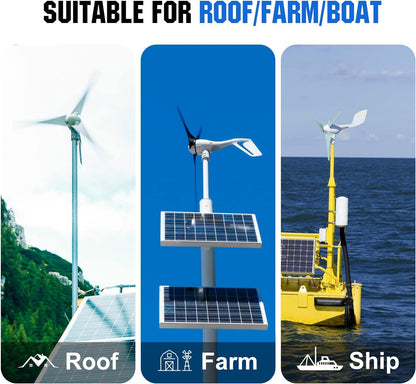 600W Solar Wind Power Kit: 2X 100W Mono Solar Panel + 1X 400W Wind Turbine Generator for Home/Rv/Boat/Farm/Street Light and Off-Grid Appliances…