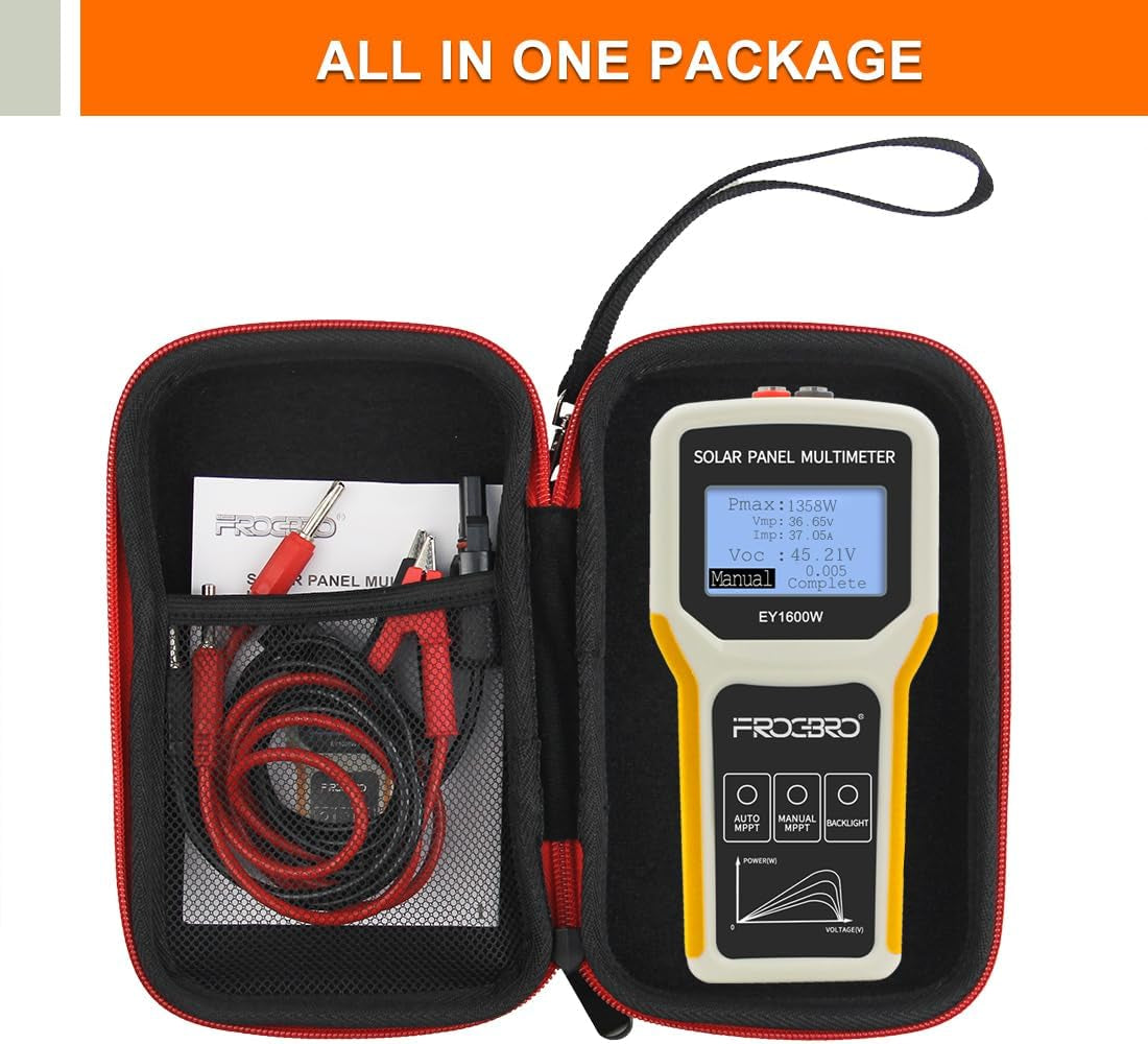 Upgrade Solar Panel Tester Photovoltaic Multimeter Upgrade EY1600W with Ultra Clear LCD, Smart MPPT Open Circuit Voltage Troubleshooting Utility Tool for Solar PV Testing (LCD 1600W)