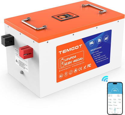 12V 460Ah Lifepo4 Lithium Battery with Touchable Screen, APP Monitoring, Built-In 250A BMS, Max. 3200W Load Power, 5880Wh Usable Energy, 5000+ Cycles, Perfect for Rv/Camper, Solar, and Off-Grid.