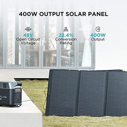 Solar Generator 3.6Kwh DELTA Pro with 2X400W Portable Solar Panel, 23% High Efficiency, 5 AC Outlets, 120V/3600W, for Home Backup Outdoors Camping RV Emergency