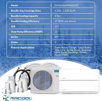DIYM236HPW03C07 DIY Multi-Zone Series Ductless Heat Pump, White