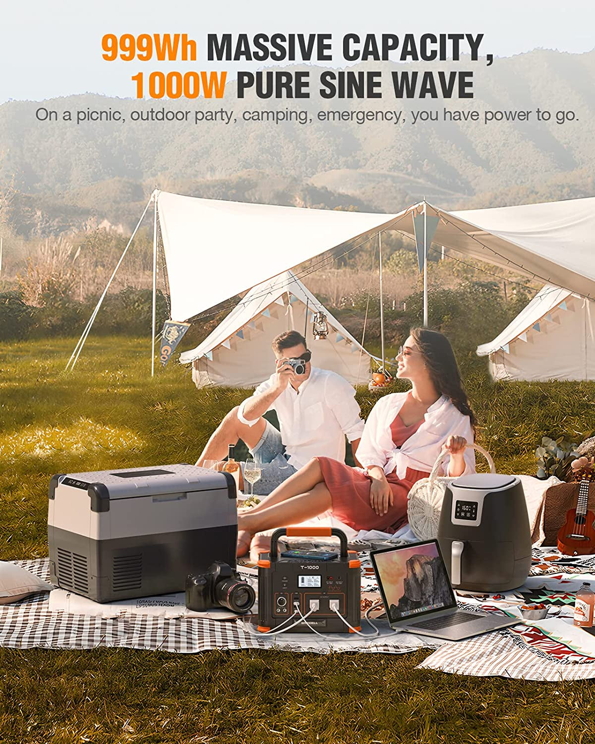 1000W Solar Generator with 200W Portable Solar Panel, 999Wh Portable Power Station Solar Powered Generator Lithium Battery Backup USB-C PD 60W for Outdoor Camping RV Off-Grid Home Emergency