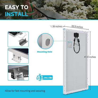 600W 12V Monocrystalline Solar Premium Kit with 60A MPPT Charger Controller /Bluetooth Module /Adaptor Kit /Tray Cables /Fuse Cable /Mounting Z Brackets /ANL Fuse /Branch Connectors