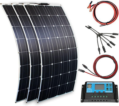 900W 18V Monocrystalline Bendable Solar Battery Charger 3 300W Flexible Solar Panels for Rv,Boat,Cabin,Tent,Car,Trailer,With Solar Controller PV Connector Wire,