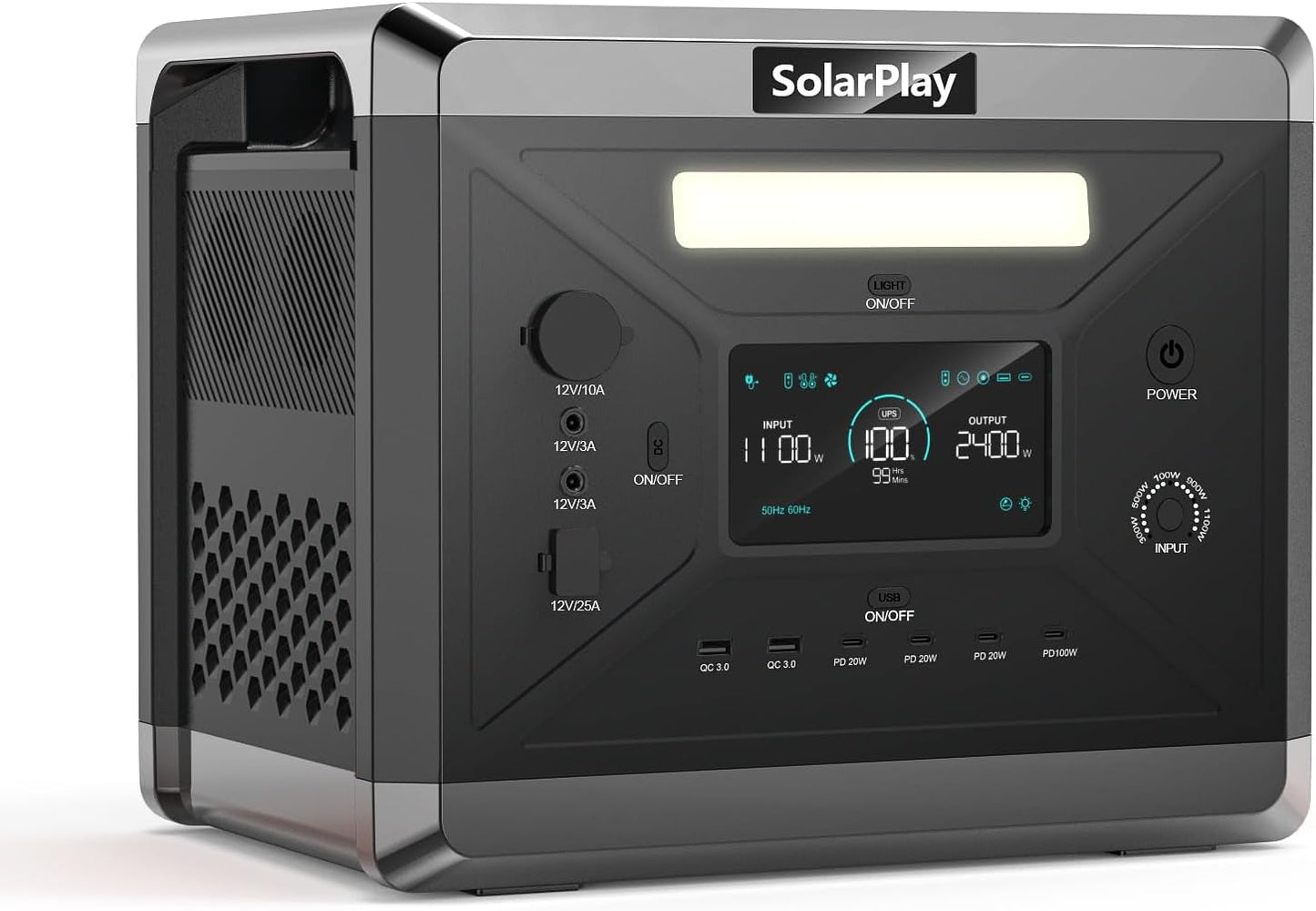 Portable Power Station, Large Capacity 2400W/2160Wh Solar Generator with 4 AC Outlets (4800W Peak), Emergency Power for Home Backup, Camping, Outdoor Battery Backup(Solar Panel Optional)