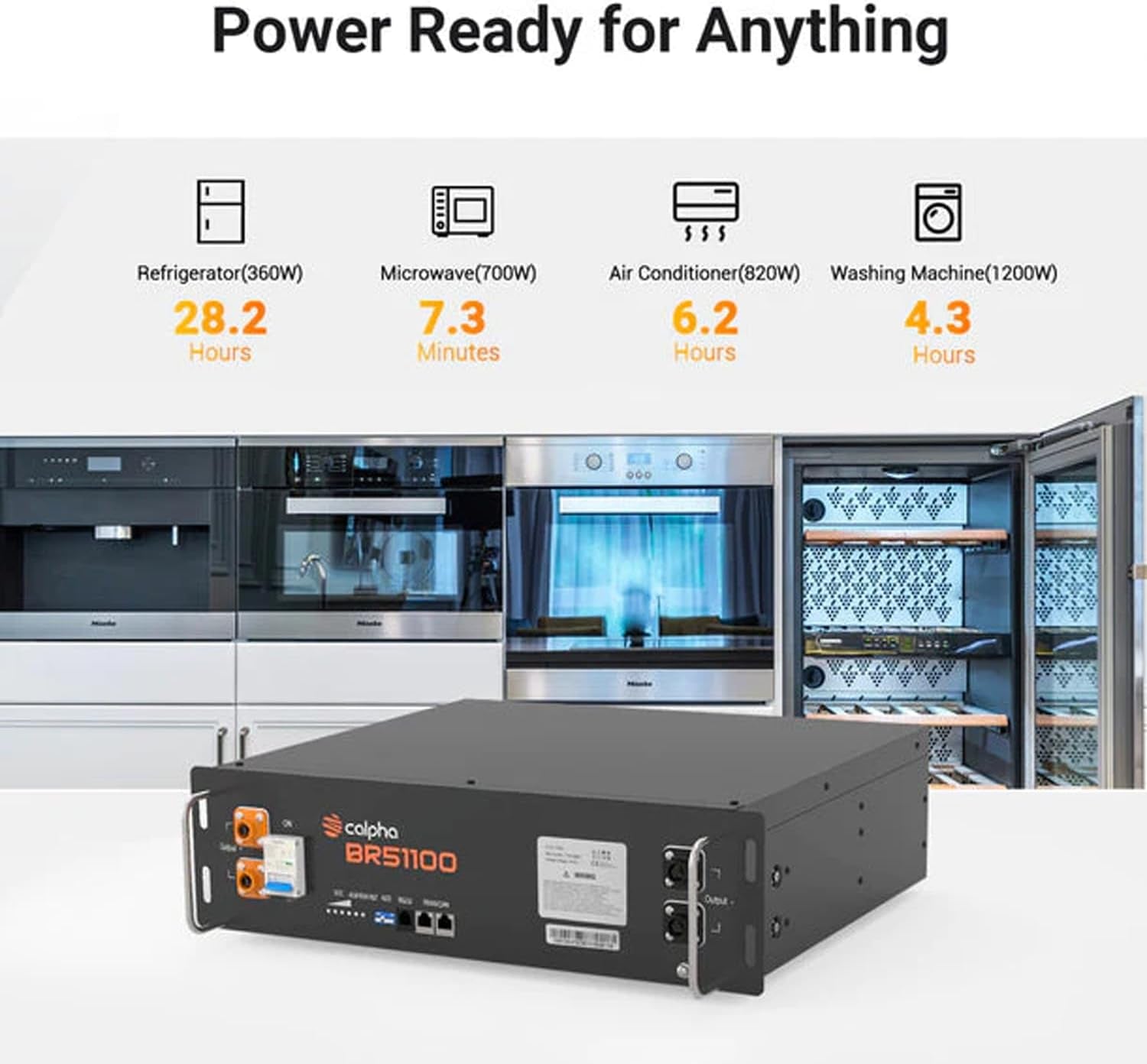 Calpha 4Kw 20.48Kwh Complete Solar Panel Kits: 4000W Flexible Panels + 4 * 51.2V 100Ah Lifepo4 Lithium Battery + 5Kw Integrated Solar Inverter + Accessories, 48V System - Floor-Standing