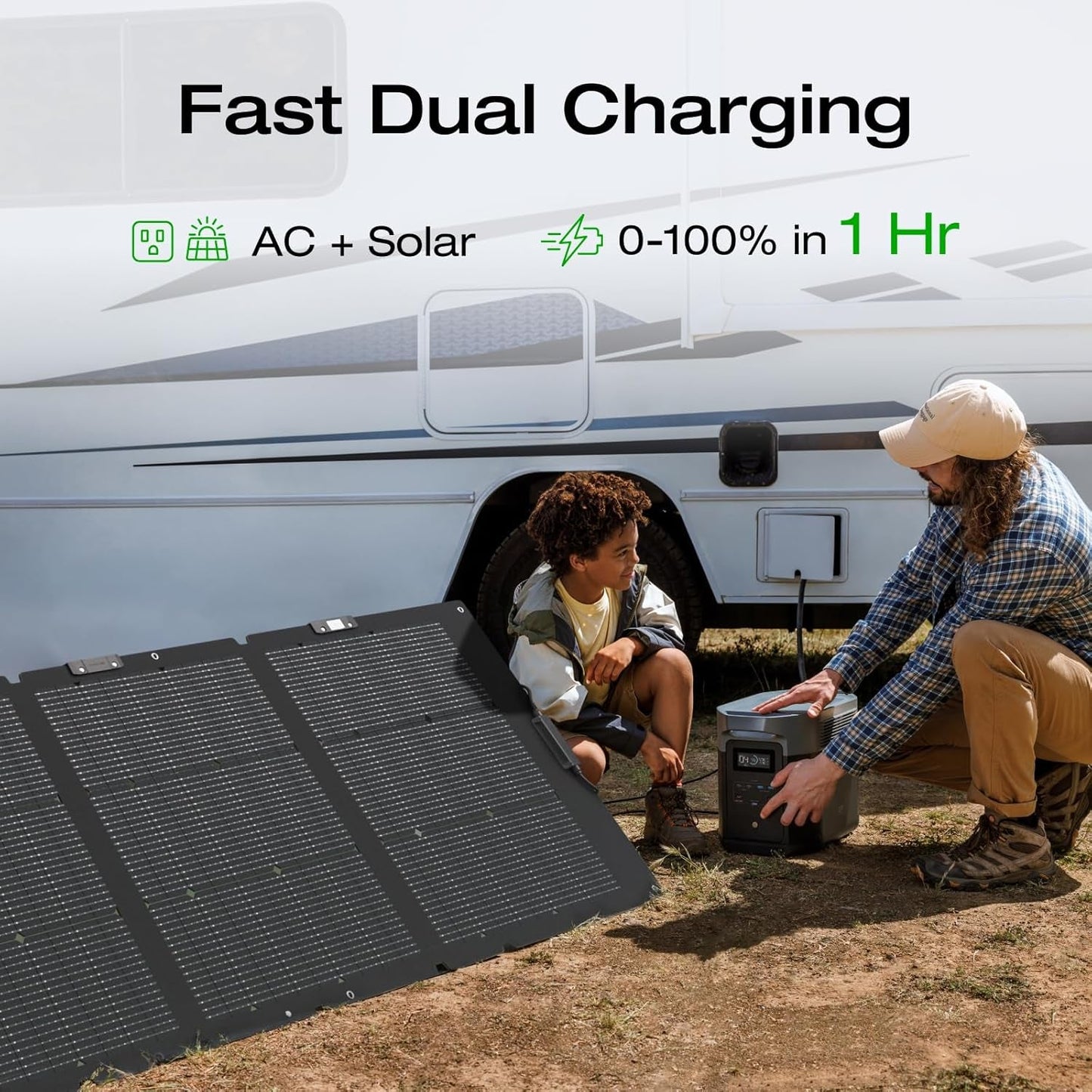 Solar Generator DELTA 2 Max 2048Wh with 220W Solar Panel, Lifepo4 Battery Portable Power Station, up to 3400W AC Output, AC + Solar Fast Dual Charging 0-100% in 1 Hr for Outdoor Camping RV