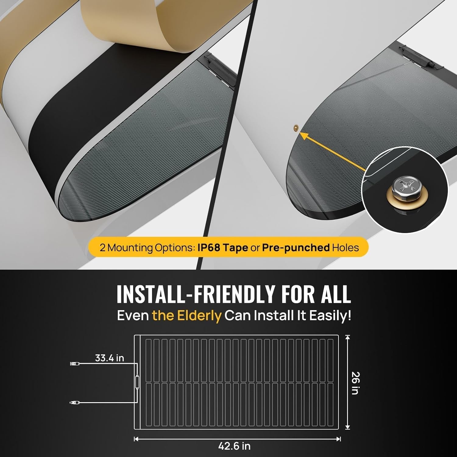 400 Watts CIGS Thin-Film Flexible Solar Panel, the Most Flexible Solar Panel with Pre-Punched Holes for Easy Installation (2PCS 200W Pre-Punched)
