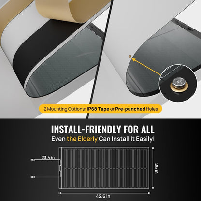 400 Watts CIGS Thin-Film Flexible Solar Panel, the Most Flexible Solar Panel with Pre-Punched Holes for Easy Installation (2PCS 200W Pre-Punched)