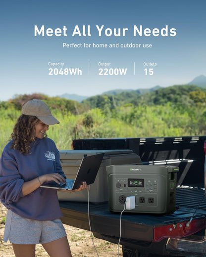 Infinity 2000 Solar Generator: 2048Wh Portable Power Station with 200W Solar Panel,2200W AC Outlets,Tt-30,Lifepo4 Battery, 1.6Hrs Full Charging, for Rv,Outdoor Camping,Home Use Battery Backup