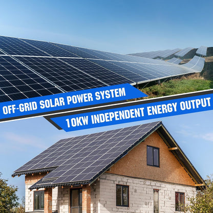 10KW Home Off-Grid Solar Power System: 10KW 120V/240V Output Inverter （2 * 5000W）+ 40Kwh 9840W Solar Panel (12 * 410W)+ 28.67Kwh Lithium Battery Bank (8 * 280Ah)，Complete Hybrid Solar Kit