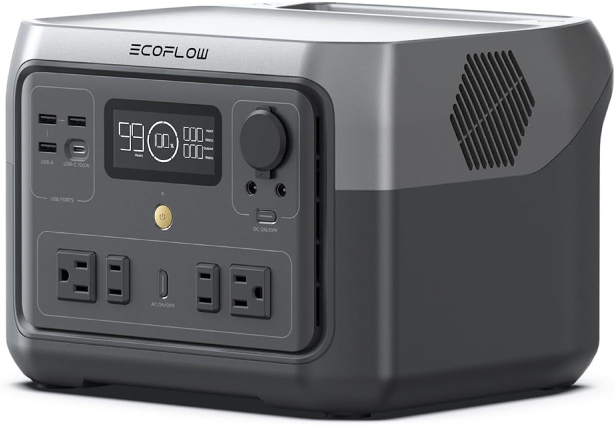 Portable Power Station RIVER 2 Max 500, 499Wh Lifepo4 Battery/ 1 Hour Fast Charging, up to 1000W Output Solar Generator (Solar Panel Optional) for Outdoor Camping/Rvs/Home Use
