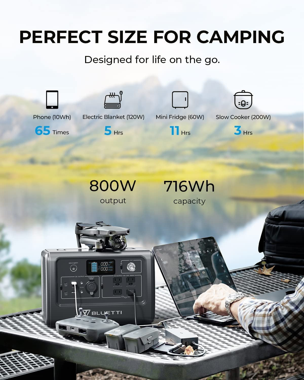 Solar Generator EB70S with 200W Solar Panel Included, 716Wh Portable Power Station W/ 4 120V/800W AC Outlets, Lifepo4 Battery Pack for Outdoor Camping, Road Trip, Emergency