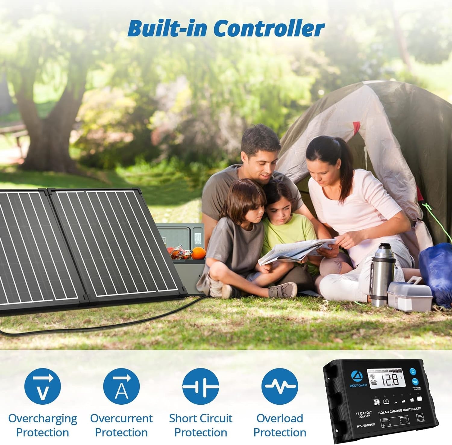 Portable Solar Panels，100W Foldable Solar Panel Suitcase 12 Volt Monocrystalline Solar Panel Kit with Waterproof 20A Charger Controller for Camping, Power Supply and Emergency Backup