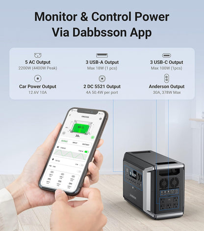 DBS2300 Portable Power Station with 210W Solar Panel, 2330Wh EV Semi-Solid State Lifepo4 Battery, 4 X 2200W AC Outlets (3000W with P-Boost), Solar Generator for Outdoor,Home Backup,Camping