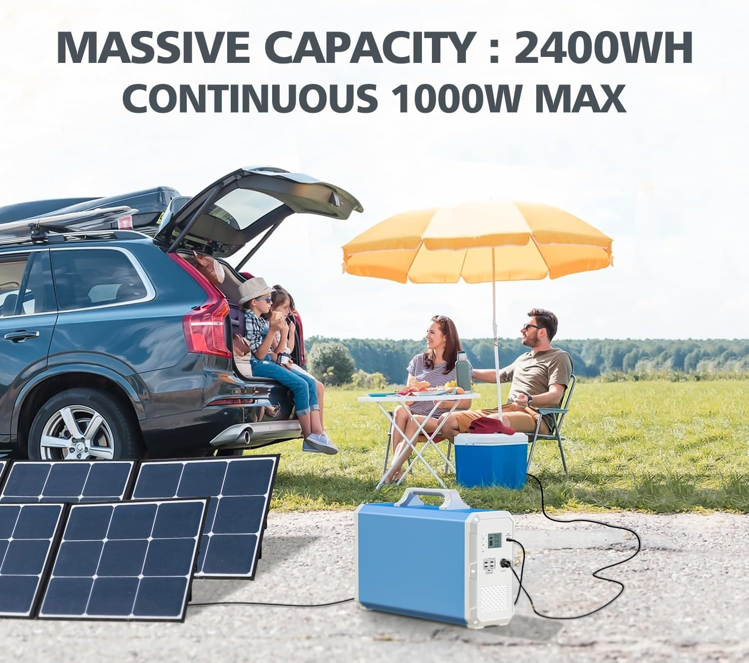 EB240 Portable Power Station 2400Wh/1000W Solar Generator, W/ 2 AC Outlets Emergency Battery Backup for Outdoor Camping RV Home Use