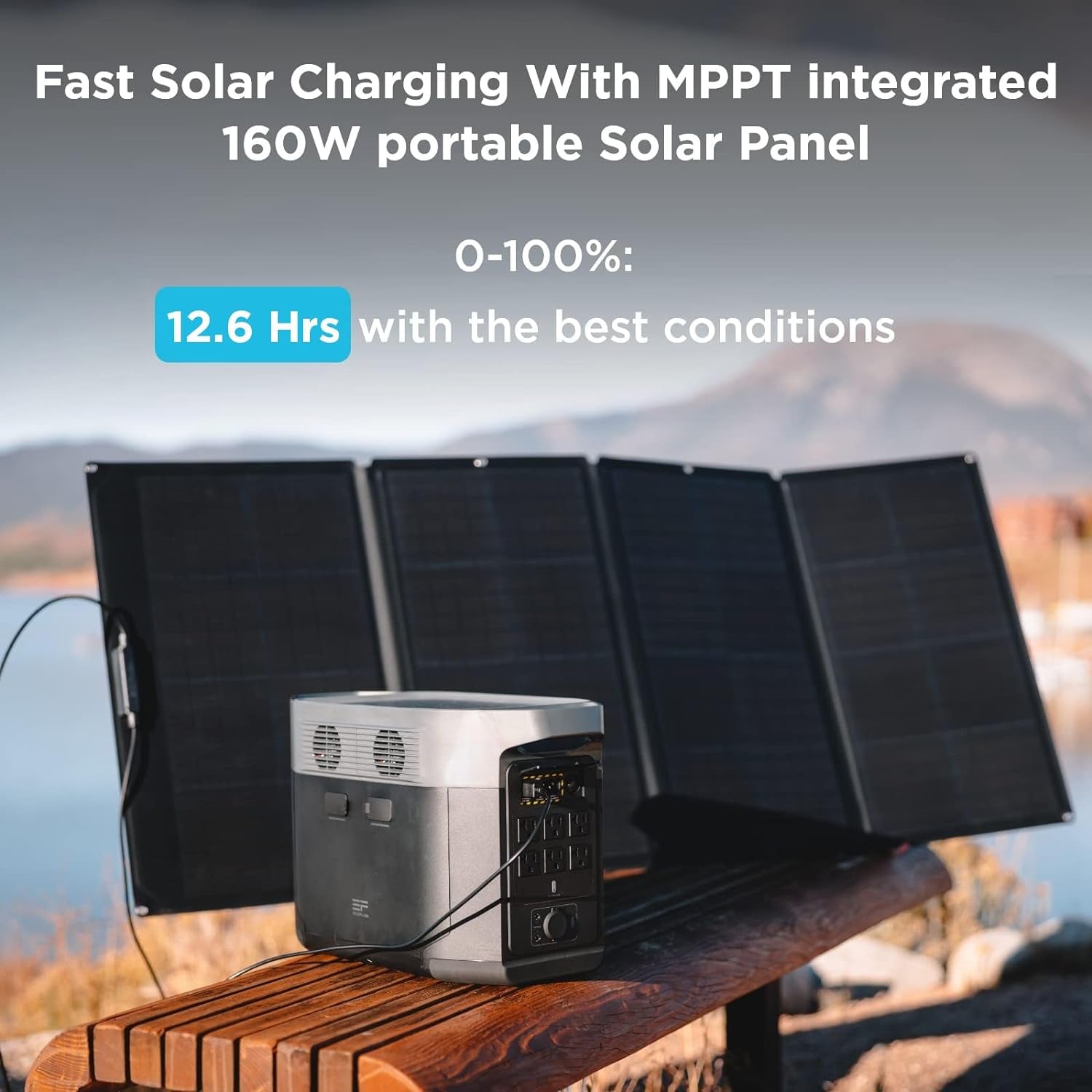 Solar Generator DELTA Max (2000) 2016Wh with 160W Solar Panel, 6 X 2400W (5000W Surge) AC Outlets, Portable Power Station for Home Backup Outdoors Camping RV Emergency