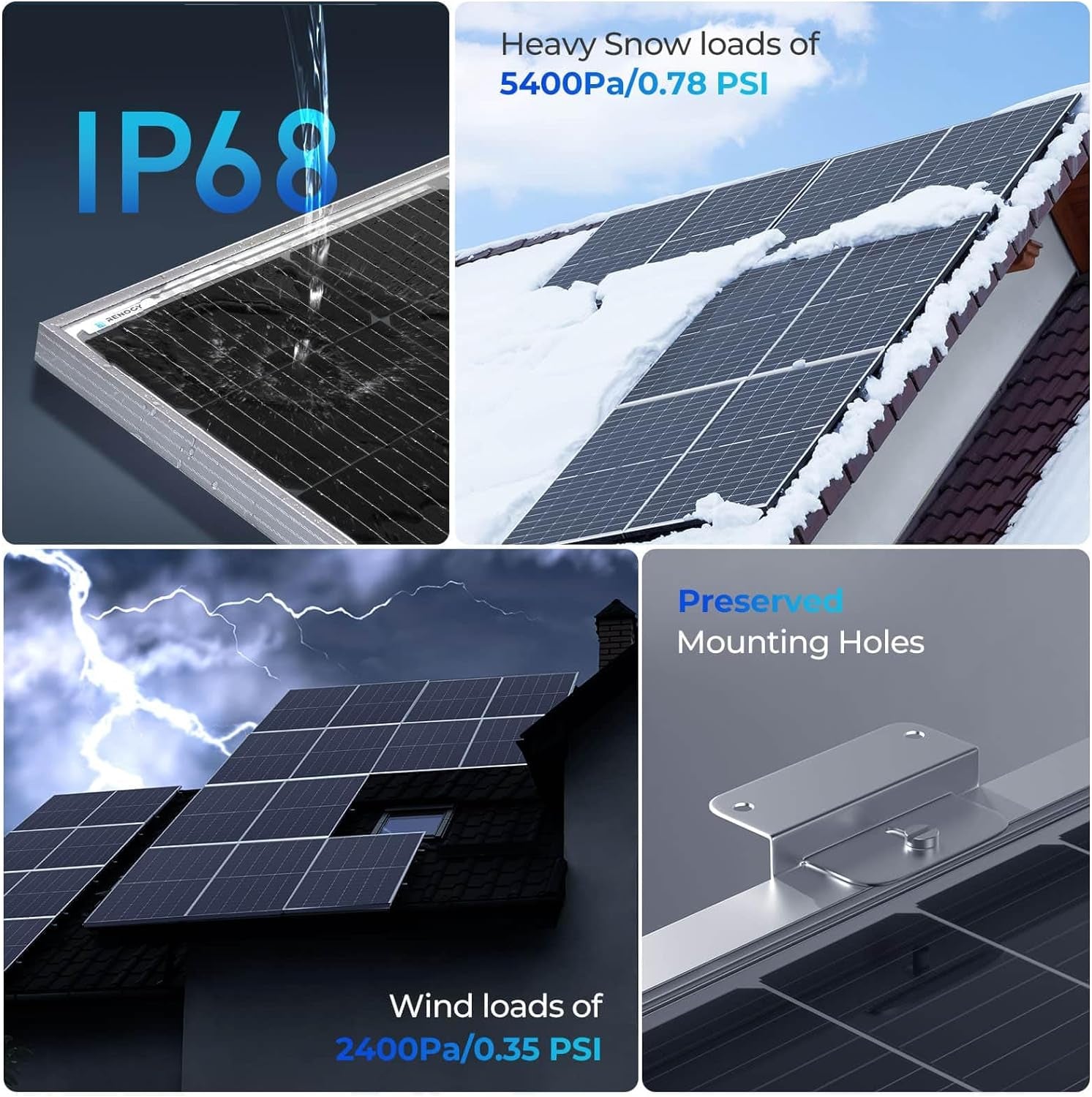 Bifacial 6Pcs 450 Watt Solar Panels 12/24 Volt Monocrystalline PV Power Charger On/Off-Grid 2700W Supplies for Rooftop Charging Station Farm Yacht and Other Off-Grid Applications