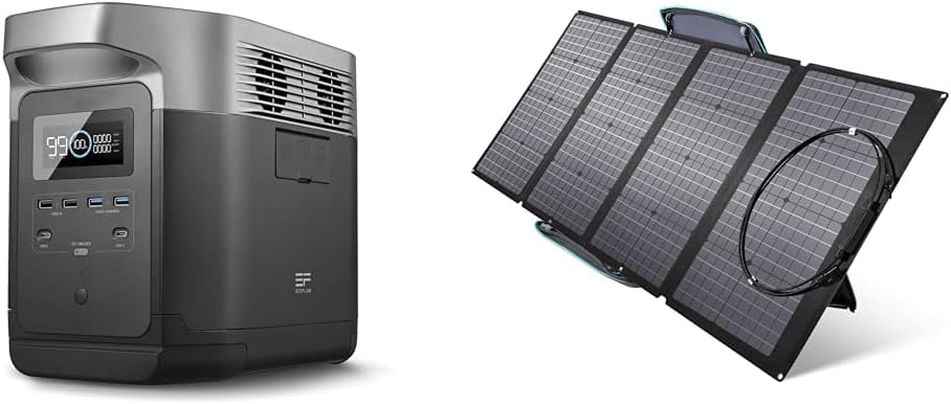 Solar Generator DELTA 1300 1260Wh with 160W Solar Panel, 6 X 1800W (3300W Surge) AC Outlets, Portable Power Station for Outdoors Camping RV High-Power Appliances Emergency