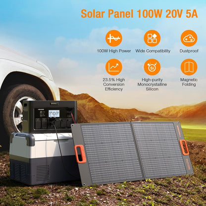 Portable Power Station 2400W Solar Generator with 2 * 100W Solar Panel, 1843Wh UPS Backup Lifepo4 Battery Power Supply with 11 Outlets(4 2400W AC Outlets,2 PD100W) for Home CPAP Camping RV