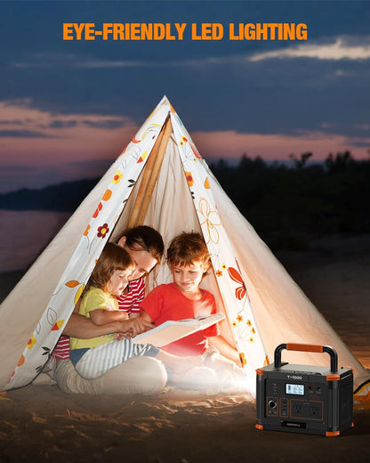 999Wh Solar Generator 1000W, Portable Power Station with 60W USB-C PD Output, 110V Pure Sine Wave AC Outlet Backup Lithium Battery for Outdoors Camping Travel Hunting Home (Peak 2000W)