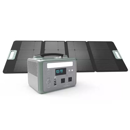 600-Watt Continuous/1200-Watt Peak Power Station plus 100-Watt Portable Solar Panel, Waterproof Camping, Outdoor Living
