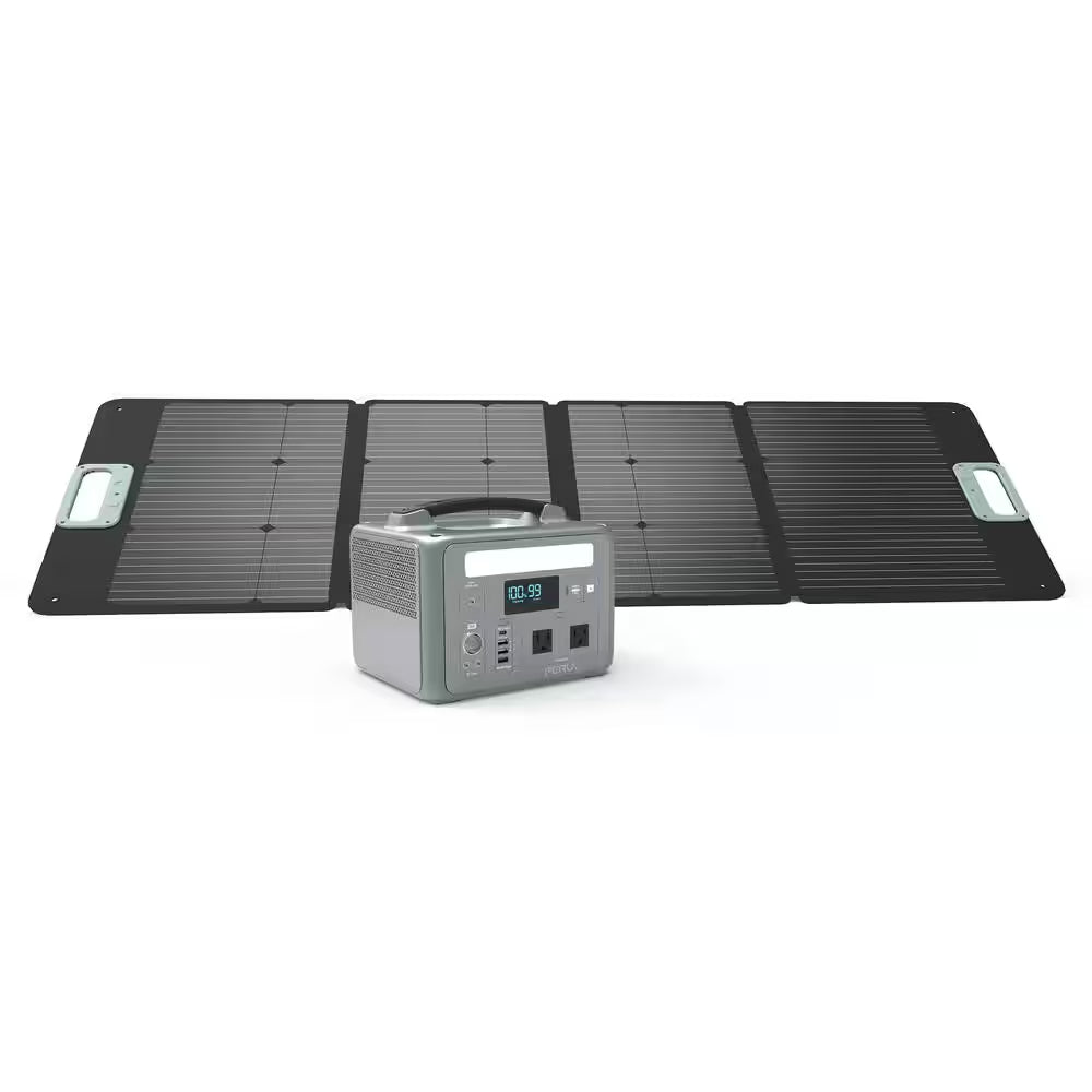 600-Watt Continuous/1200-Watt Peak Power Station plus 200-Watt Portable Solar Waterproof Panel, Camping, Outdoor Living