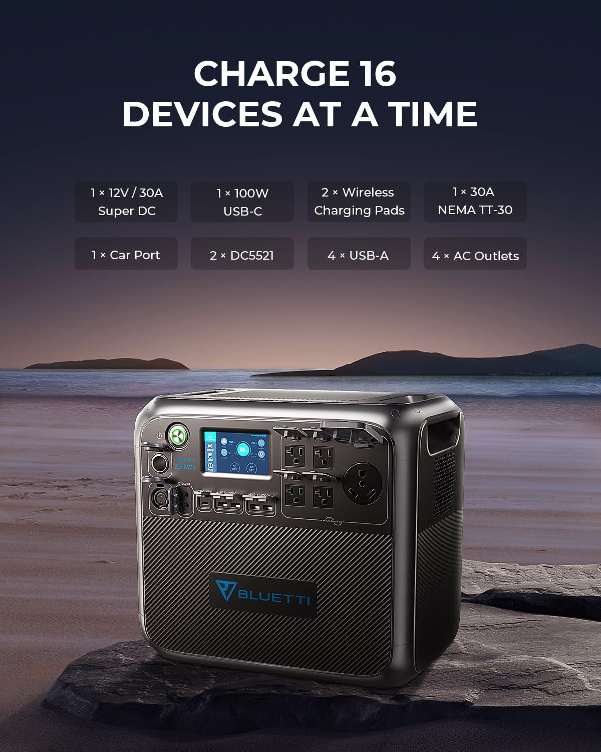 Portable Power Station AC200MAX, 2048Wh Solar Generator Expandable to 8192Wh, 5 2200W AC Outlets, Lifepo4 Battery for Camping, Emergency