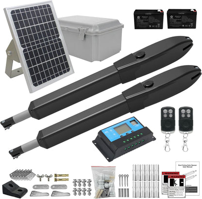 C026 Solar Gate Opener with Batteries & Solar Panel for Dual Swing Gates up to 1540Lb Automatic Gate Opener with Remote Complete Kit Medium Duty Electric Gate Opener Solar Powered 60W Motor
