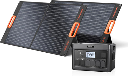 Portable Power Station 2400W Solar Generator with 2 * 100W Solar Panel, 1843Wh UPS Backup Lifepo4 Battery Power Supply with 11 Outlets(4 2400W AC Outlets,2 PD100W) for Home CPAP Camping RV