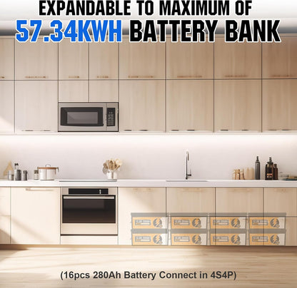 10KW Home Off-Grid Solar Power System: 10KW 120V/240V Output Inverter （2 * 5000W）+ 40Kwh 9840W Solar Panel (12 * 410W)+ 28.67Kwh Lithium Battery Bank (8 * 280Ah)，Complete Hybrid Solar Kit