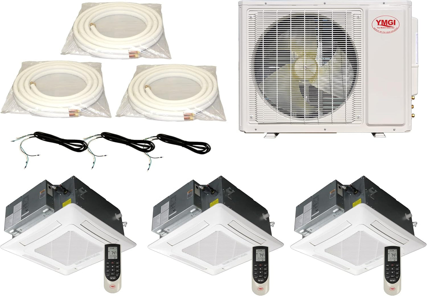 (59)4 Series Mini Split 36K Btu/H 21 SEER Condensing Unit with 3 X 12K Btu Ceiling Cassette Indoor Units