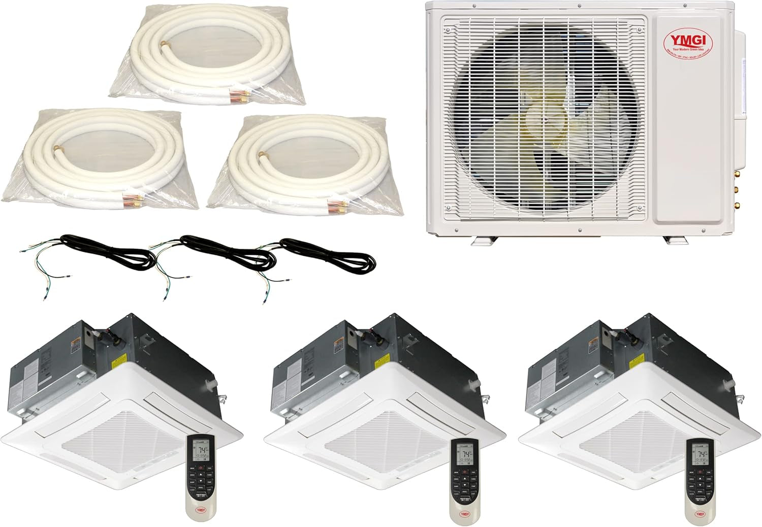 (59)4 Series Mini Split 36K Btu/H 21 SEER Condensing Unit with 3 X 12K Btu Ceiling Cassette Indoor Units