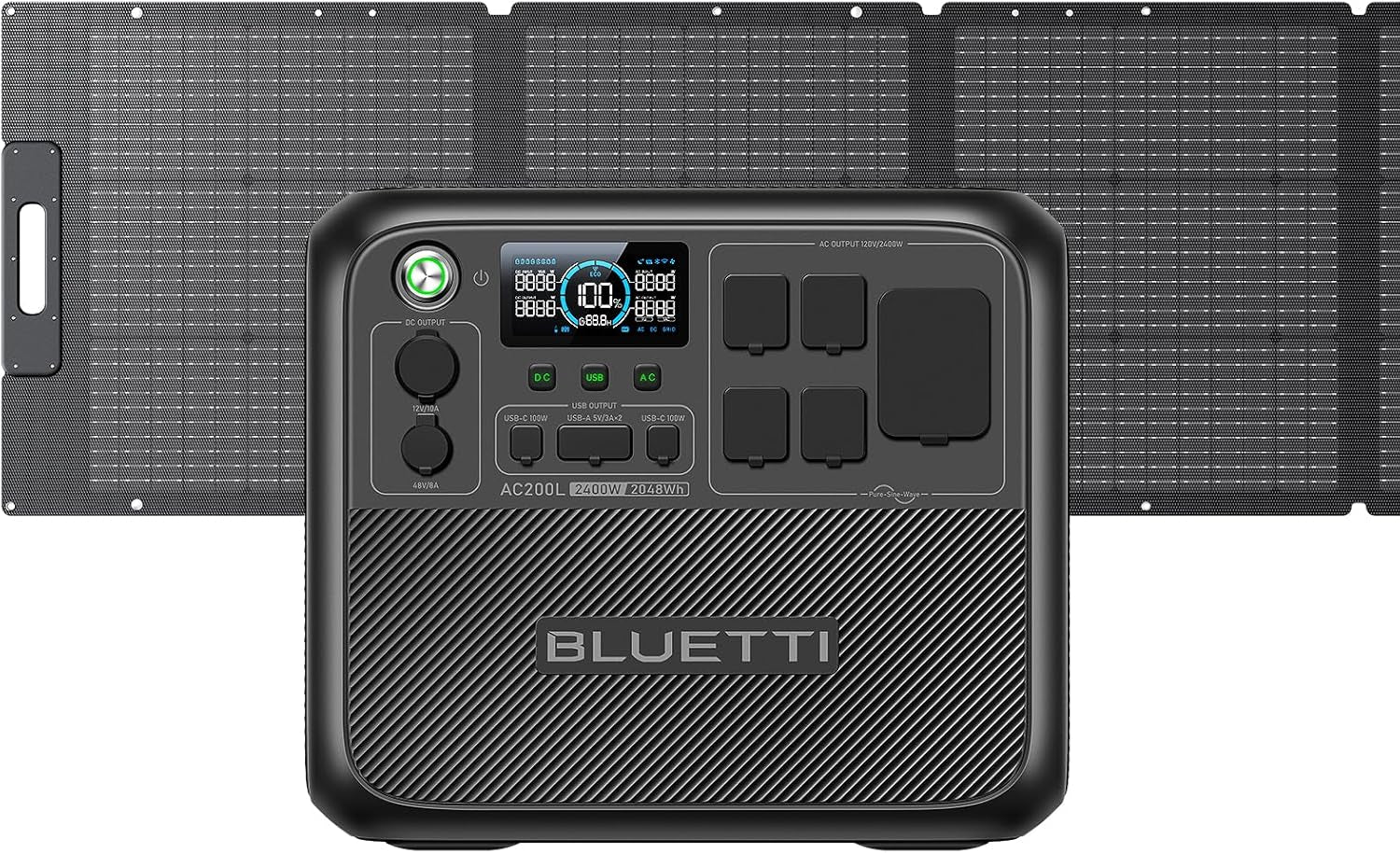 Portable Power Station AC200L with 200W Solar Panel Included, 2048Wh Lifepo4 Battery Backup W/ 4 2400W AC Outlets (3600W Power Lifting), Solar Generator for Camping, Home Use, Emergency
