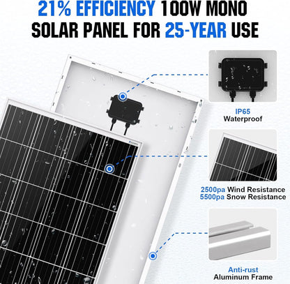1000W 4KWH Solar Wind Power Kit: 1*400W Wind Turbine + 6*100W Solar Panel + 2*12V 100Ah Lithium Battery + 1*24V 3000W Inverter for Home/Rv/Boat/Farm/Street Light and Off-Grid Appliances