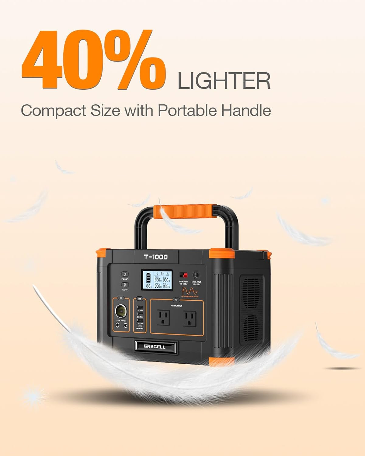 999Wh Solar Generator 1000W, Portable Power Station with 60W USB-C PD Output, 110V Pure Sine Wave AC Outlet Backup Lithium Battery for Outdoors Camping Travel Hunting Home (Peak 2000W)