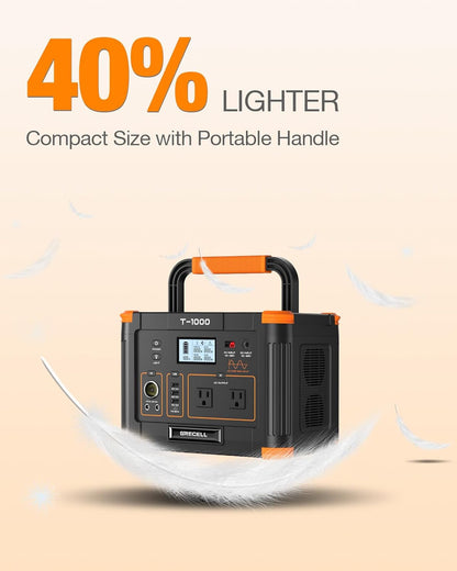 999Wh Solar Generator 1000W, Portable Power Station with 60W USB-C PD Output, 110V Pure Sine Wave AC Outlet Backup Lithium Battery for Outdoors Camping Travel Hunting Home (Peak 2000W)
