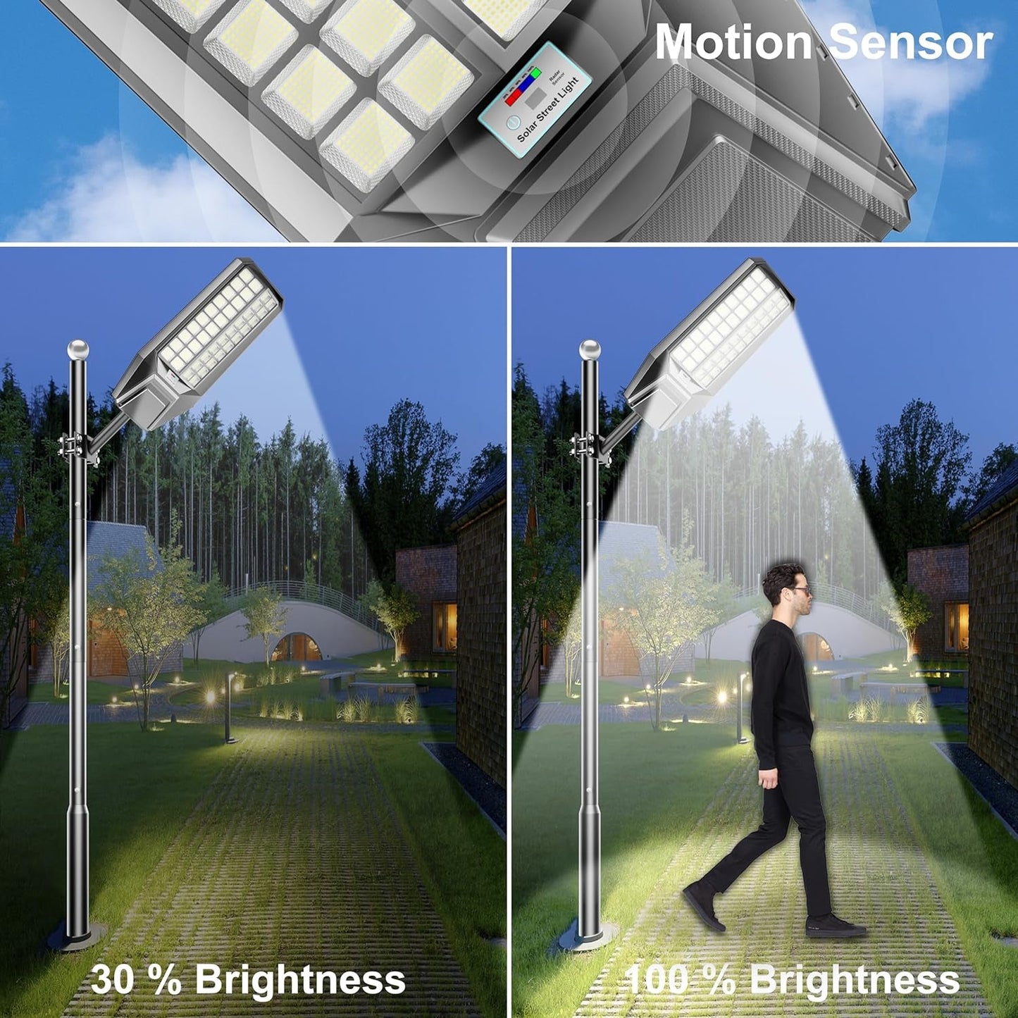 6-Pack 24000W Solar Street Light - 1800000 Lumens, Dusk-To-Dawn, Waterproof, Ideal for Commercial & Outdoor Parking Lots - Energy-Efficient Solar-Powered, 3-Year Warranty