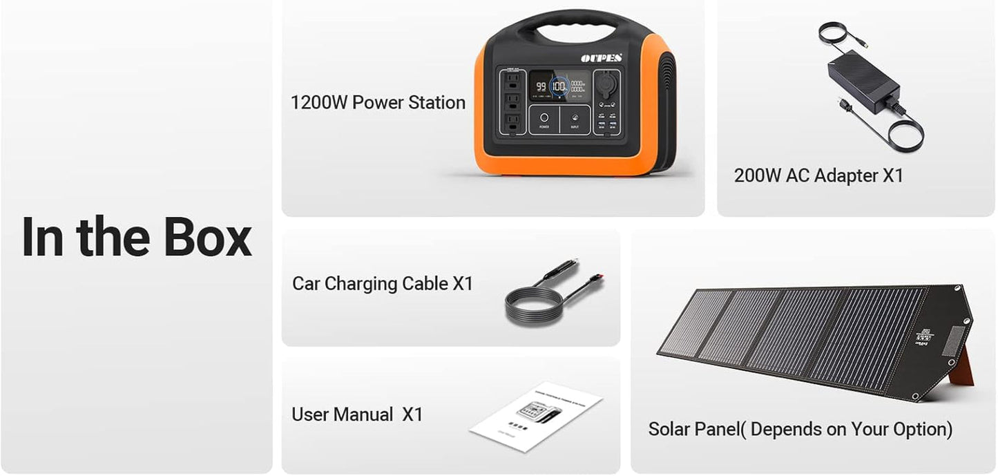Solar Powered Generator 1200W with 200W Solar Panels, 992H Portable Power Station, 110V/1200W (3600W Peak) AC Outlets, Emergency UPS Portable Generators for Home Use, Overlanding