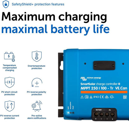 Smartsolar MPPT Tr Ve.Can Solar Charge Controller (Bluetooth) - Charge Controllers for Solar Panels -250V, 100 Amp, 12/24/36/48-Volt