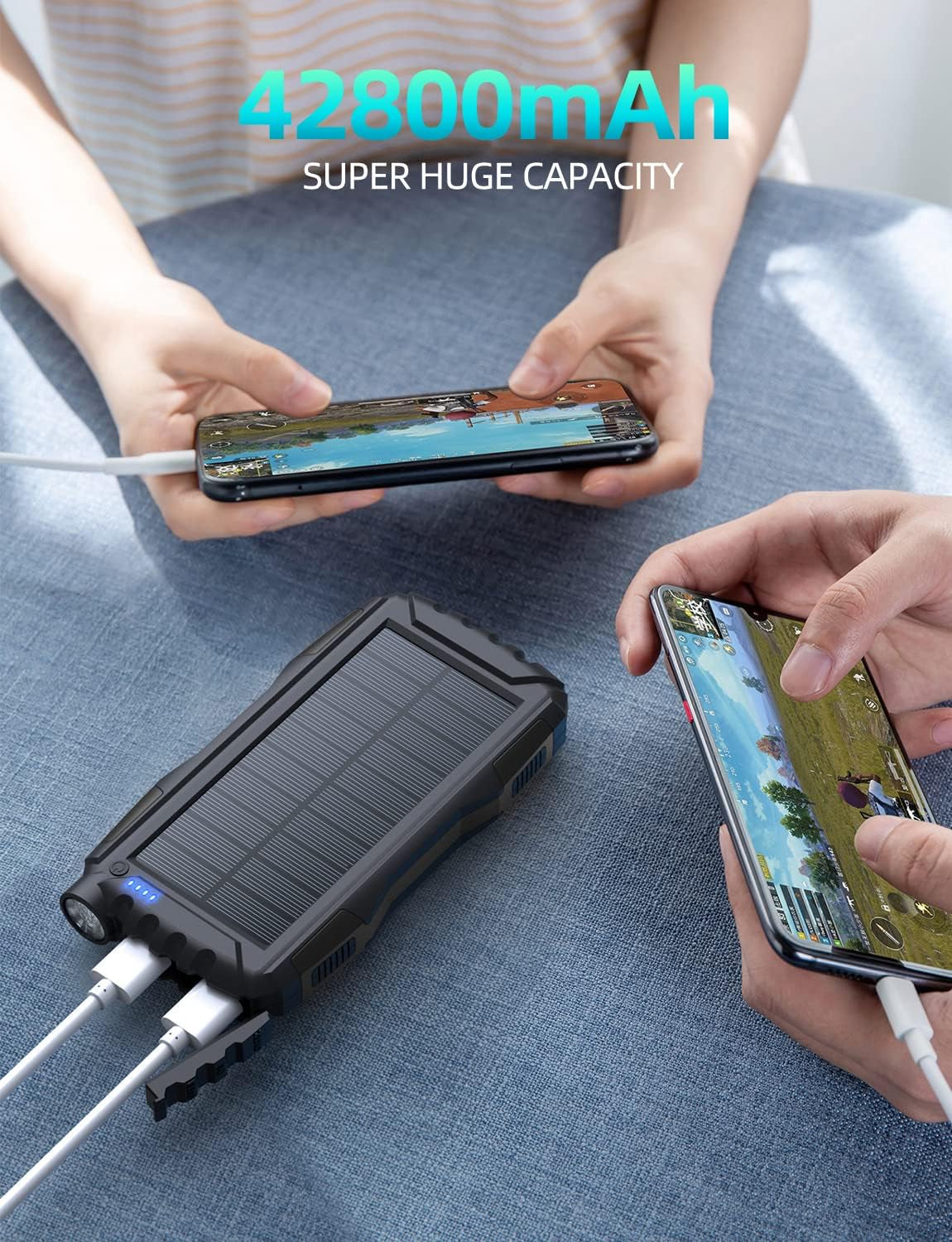 Power-Bank-Solar-Charger - 42800Mah Portable Charger,Solar Power Bank,External Battery Pack 5V3.1A Qc 3.0 Fast Charger Built-In Super Bright Flashlight (Deep Black)