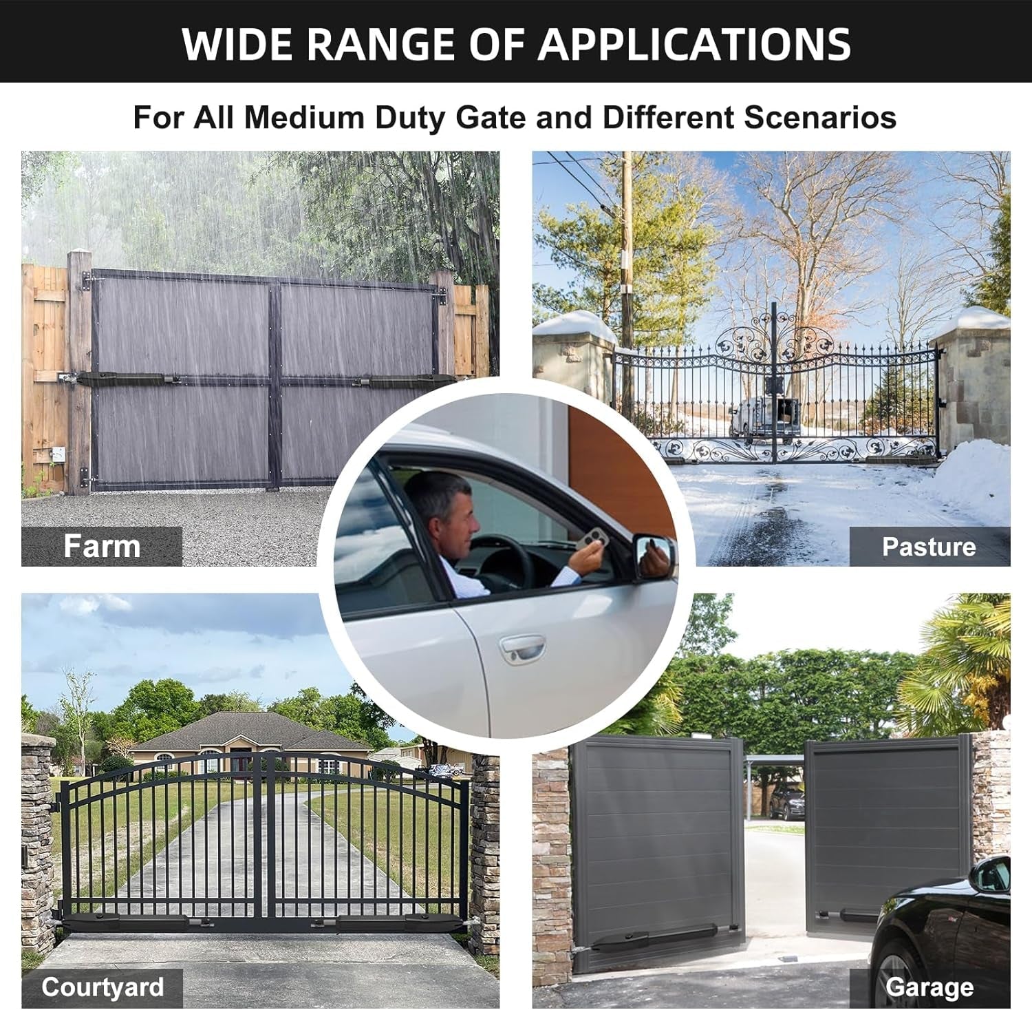 C026 Solar Gate Opener with Batteries & Solar Panel for Dual Swing Gates up to 1540Lb Automatic Gate Opener with Remote Complete Kit Medium Duty Electric Gate Opener Solar Powered 60W Motor