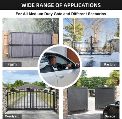 C026 Solar Gate Opener with Batteries & Solar Panel for Dual Swing Gates up to 1540Lb Automatic Gate Opener with Remote Complete Kit Medium Duty Electric Gate Opener Solar Powered 60W Motor