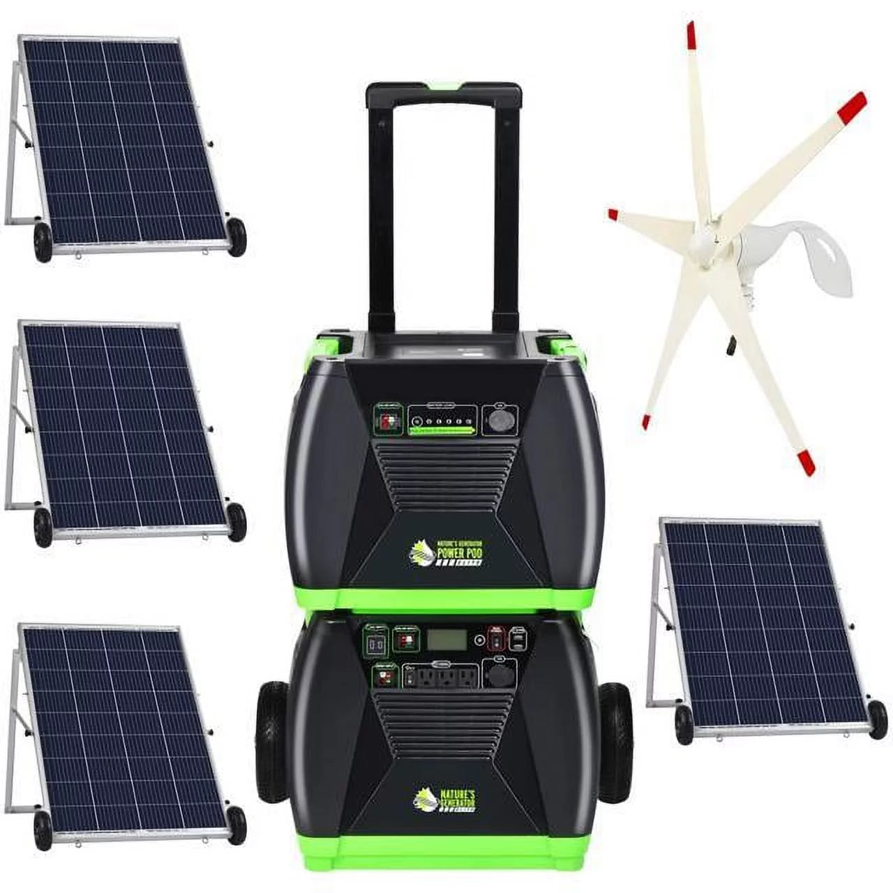 Nature'S Generator Elite Platinum - WE System:3600W Solar & Wind Powered Pure Sine Wave Off-Grid Nature'S Generator Elite+1200W Nature'S Generator Power Pod Elite+4Pcs 100W Solar Panel+ Wind Turbine