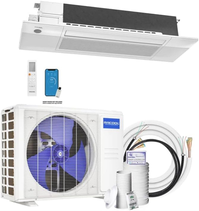 MRCOOL DIY Mini Split - 18,000 BTU Single Zone Ceiling Cassette Ductless Air Conditioner and Heat Pump with 25 Ft. Install Kit, DIY-18-HP-CASS-230C25