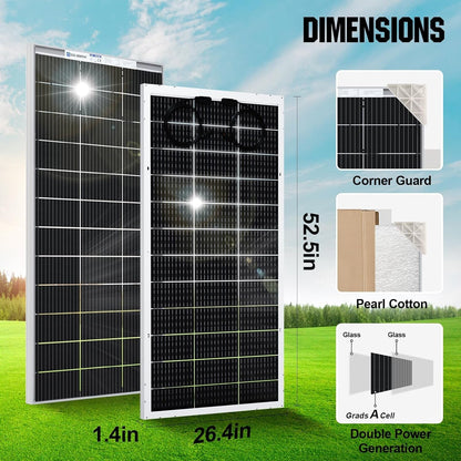 4.8KWH Solar Power Complete Kit 1200W 24V with Lithium Battery and Inverter for Home: 6Pcs 195W Bifacial Solar Panel + 1Pc 25.6V 100Ah Li-Battery + 3000W MPPT Hybrid Charger Inverter