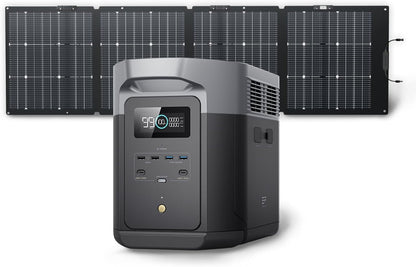 Solar Generator DELTA 2 Max 2048Wh with 220W Solar Panel, Lifepo4 Battery Portable Power Station, up to 3400W AC Output, AC + Solar Fast Dual Charging 0-100% in 1 Hr for Outdoor Camping RV