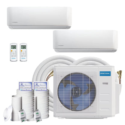 DIY 27,000 BTU Ductless Heat Pump 2 Zone Wall Mounted 18,000+9,000 with 25FT Install Kit 230-Volt/60Hz