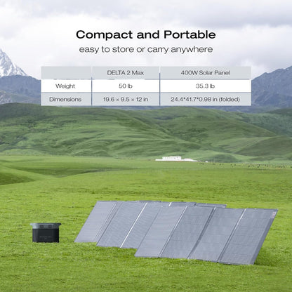 Solar Generator DELTA 2 Max 2048Wh with 400W Solar Panel, LFP Battery Portable Power Station up to 3400W AC Output Fast Charging 0-80% in 43 Min Solar Powered Generator for Camping, RV